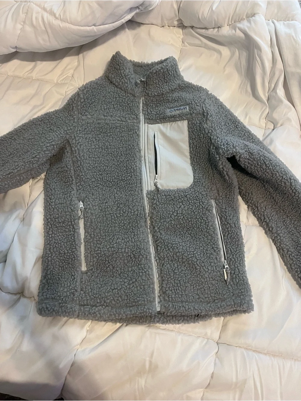 Magellan Outdoors Kids Gray Sherpa Fleece Jacket with Cream Trim